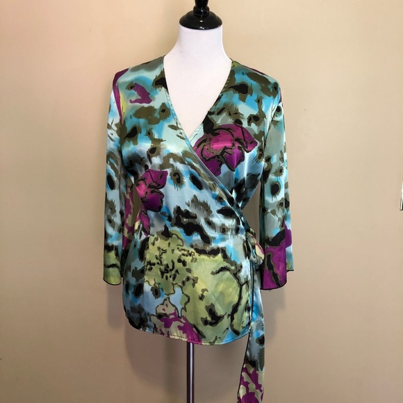 Lane Bryant Tops - Lane Bryant size 14/16 floral print satin wrap top
